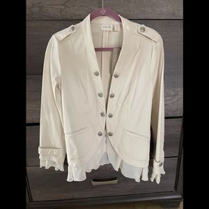 Chico’s MILITARY JACKET Sheer Feminine Ruffle detail in Ivory- Never worn